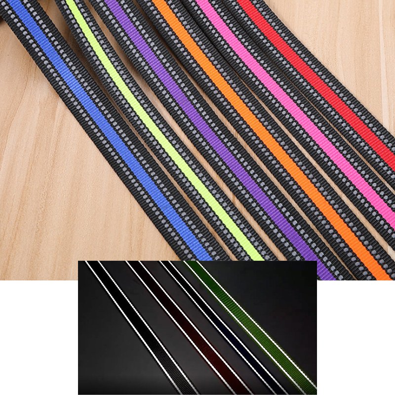 custom hi vis 15 mm 20cm 1 inches black green blue red reflective knit nylon PP webbing tape strap for bag pet dog collar leash