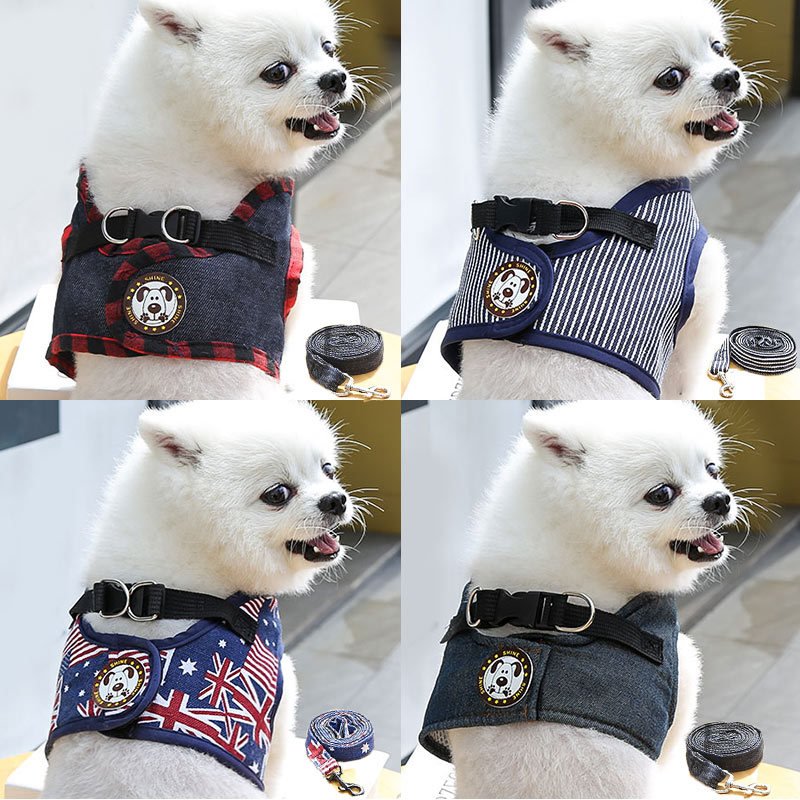 Fashionable pet vest-style chest strap adjustable telescopic dog leash collar for cats and dogs