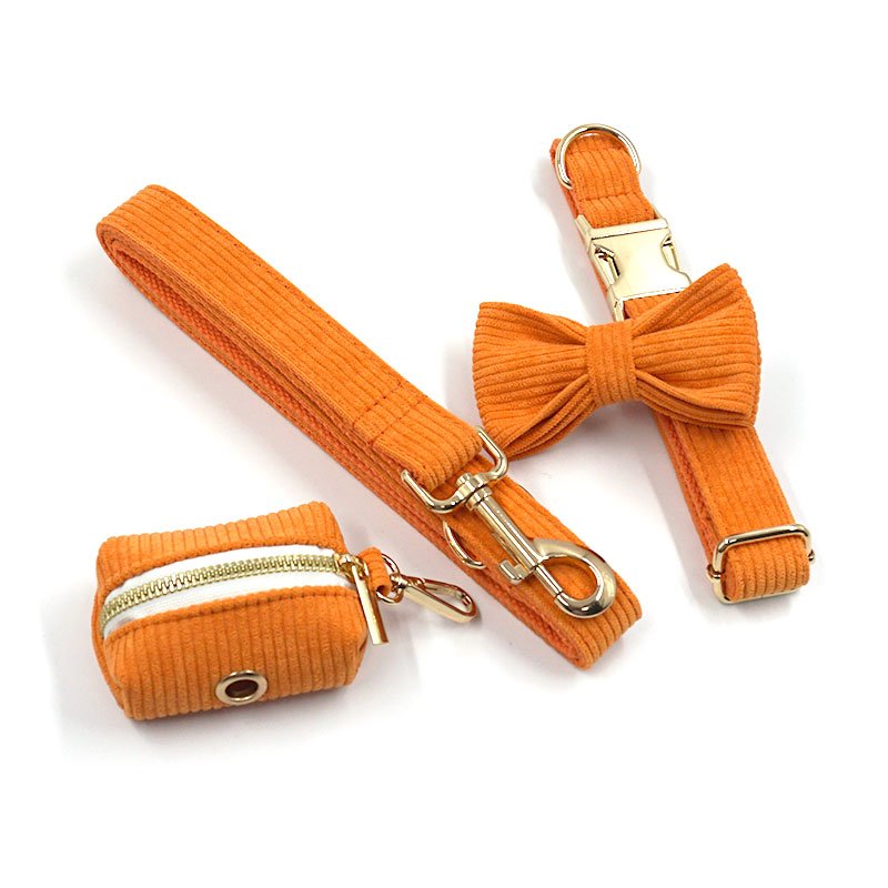 Velvet Corduroy Dog Collar and Leash Set with Super Cute Pop Bag for Dog Walking and Training