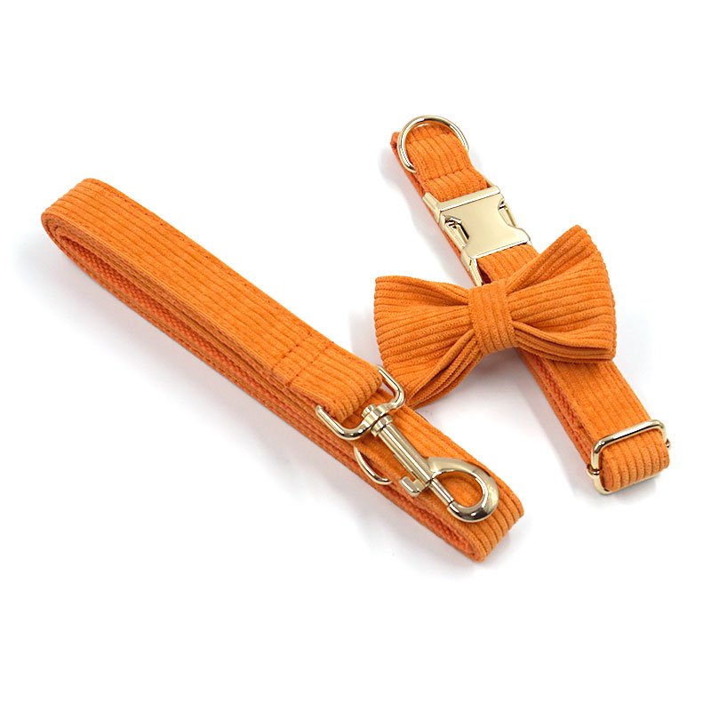 Velvet Corduroy Dog Collar and Leash Set with Super Cute Pop Bag for Dog Walking and Training