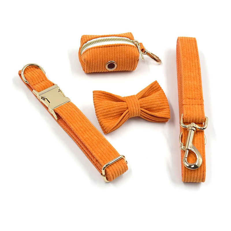 Velvet Corduroy Dog Collar and Leash Set with Super Cute Pop Bag for Dog Walking and Training