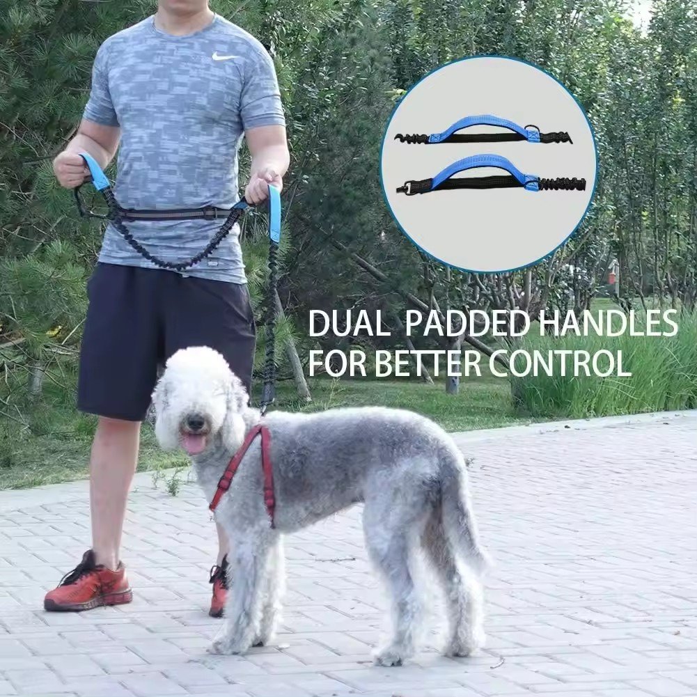 Hands Free Dog running Leash Reflective Bungee strap Heavy Duty Leash with Adjustable Waist Belt control handle