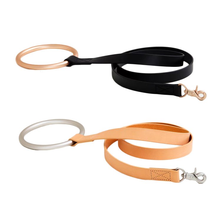 Heavy Duty Leather Pet Dog Collar Leash Set Strong Dog Leash With Leather Poop Bag Dispenser and Metal Handle