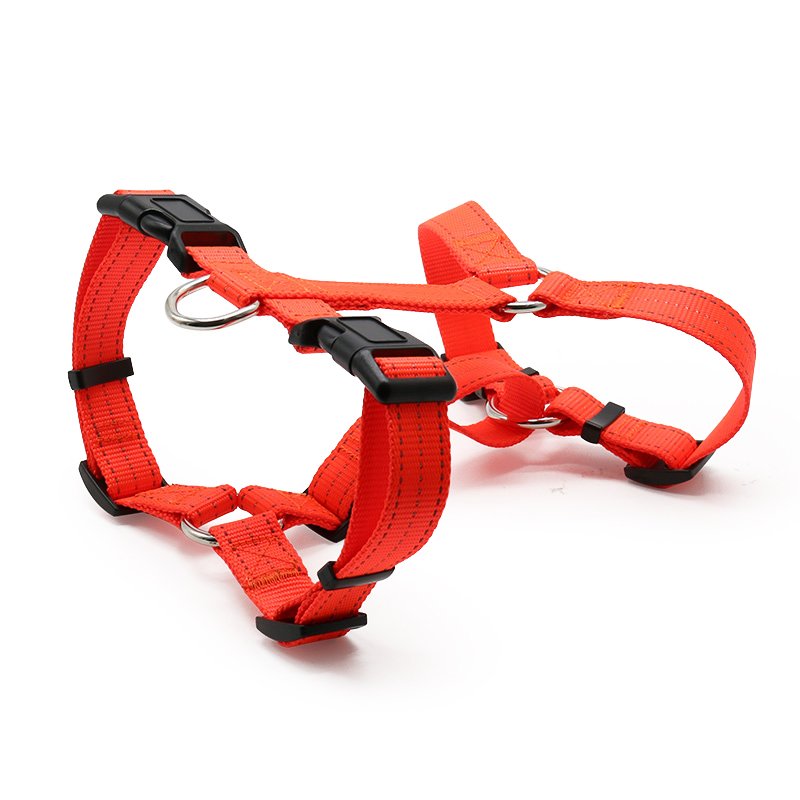 H-Style Adjustable Dog Safety Harness Set Breakaway & Reflective Features Durable Nylon Plastic Neon Orange for Outdoor Use