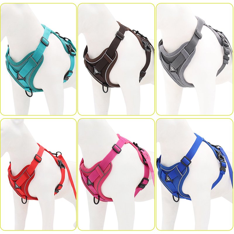 Wholesale Pet Supplies Soft Adjustable Reflective Polyester Mesh Durable Pet Dog Harness Set