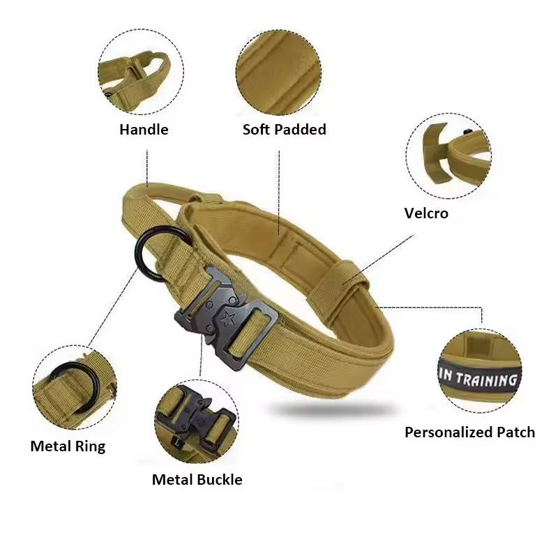 New Tactical Dog Collar With Handle Durable Tactical Nylon Dog Collar Adjustable Training Collar For Large Dogs
