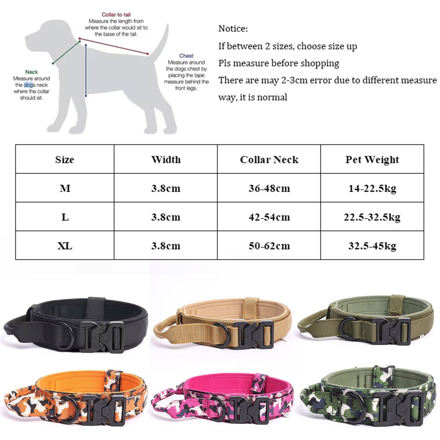 New Tactical Dog Collar With Handle Durable Tactical Nylon Dog Collar Adjustable Training Collar For Large Dogs