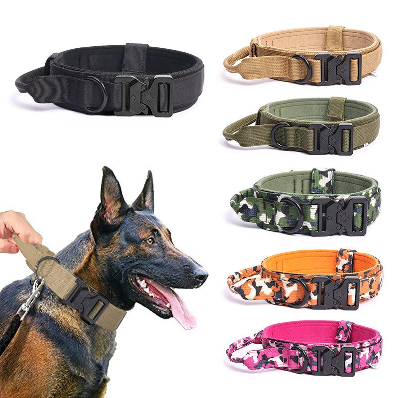 Heavy Duty Pet Apparel Multi-color Adjustable Outdoor Tactical Dog Collar With Metal Buckle For Medium and Large Dogs