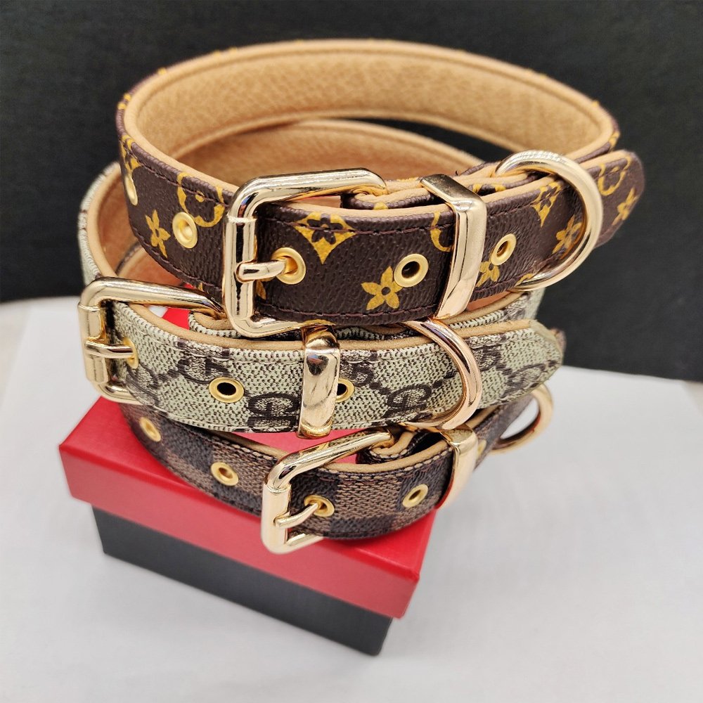 High Quality Designer Luxury Leather Dog Collars Comfortable Durable Universal Pet Collar Soft Heavy Duty Cat Dog Collar