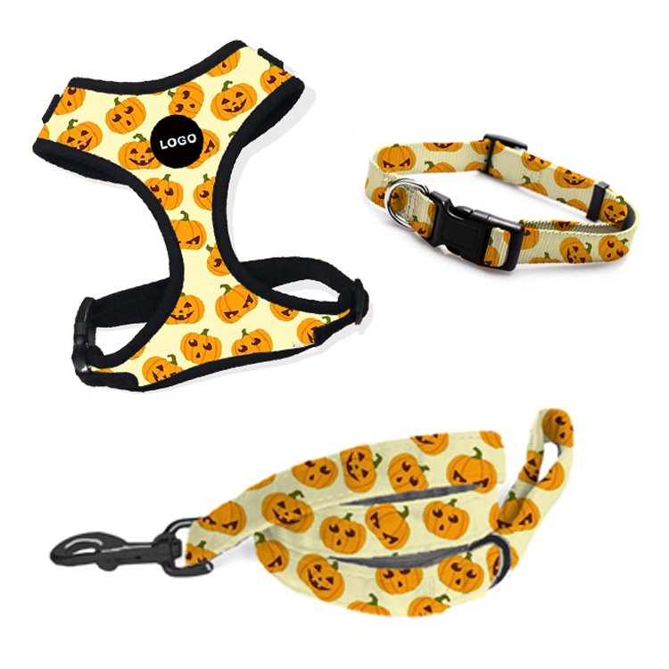 Wholesale New Innovations Halloween Pet Chest Back Harness Fun High Fashion Pumpkin Pattern Harness High Quality Pets Harness