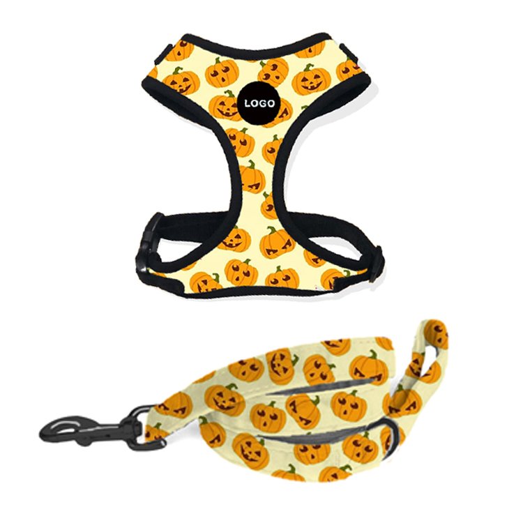 Wholesale New Innovations Halloween Pet Chest Back Harness Fun High Fashion Pumpkin Pattern Harness High Quality Pets Harness