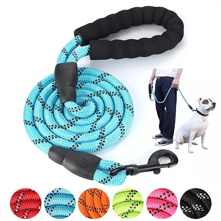 2024 Dropshipping Upgrade Pet Reflective Leash Round Traction Belt Foam Handle Free Walking Dog Rope Leash