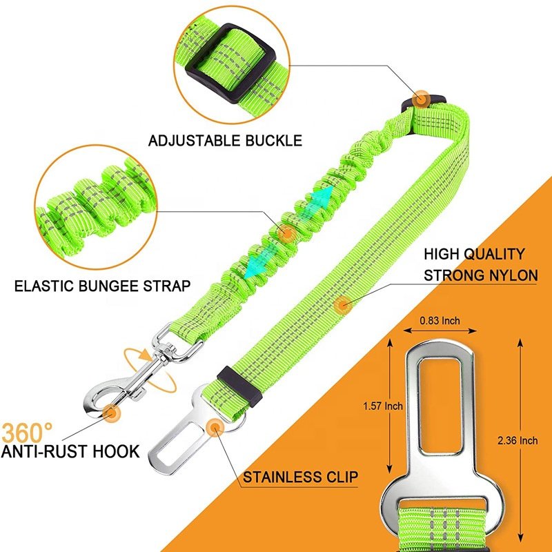 Customized Comfortable Reflective Dog Seat Belt Safe Pet Car Seat Belt Dog Bungee Leash