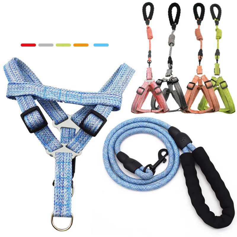 pet accessories flax cotton dog harness with leash set y shape dog harness with soft padded handle lead rope set