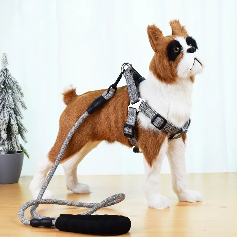 pet accessories flax cotton dog harness with leash set y shape dog harness with soft padded handle lead rope set