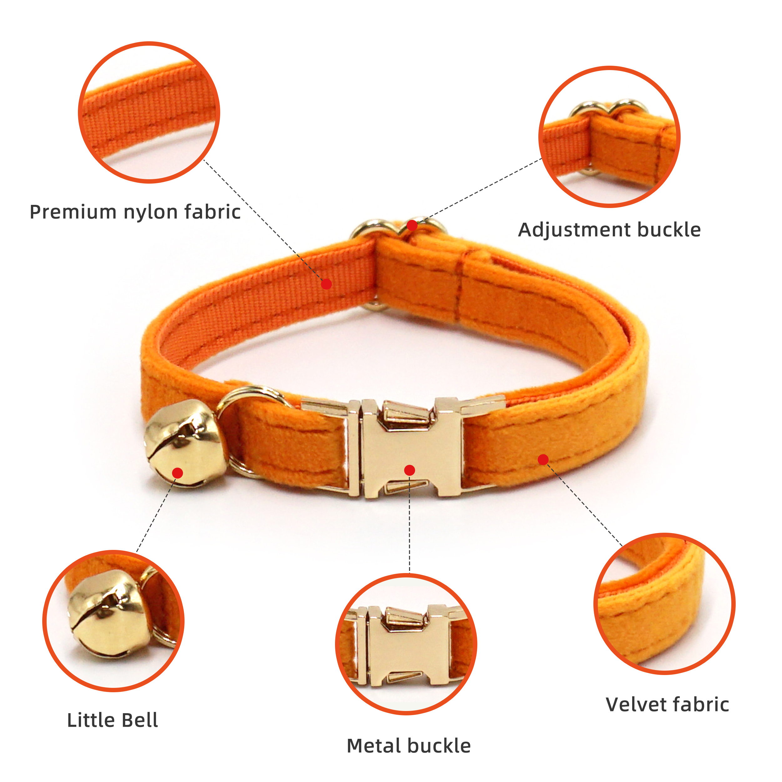 Multiple Colors Velvet Cat Bell Collar Velvet Adjustable Cat Collar With Metal Buckle Support Lettering