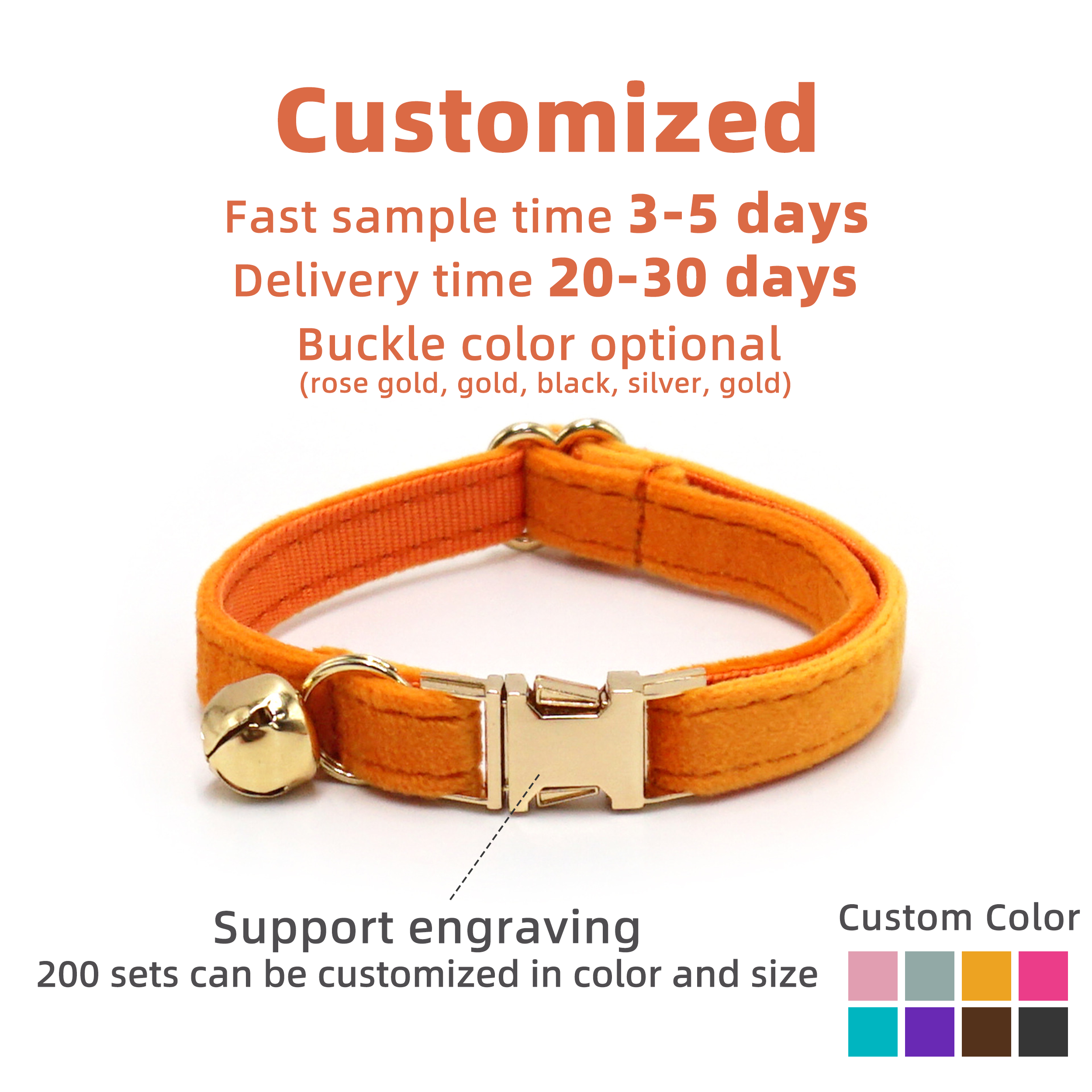 Multiple Colors Velvet Cat Bell Collar Velvet Adjustable Cat Collar With Metal Buckle Support Lettering