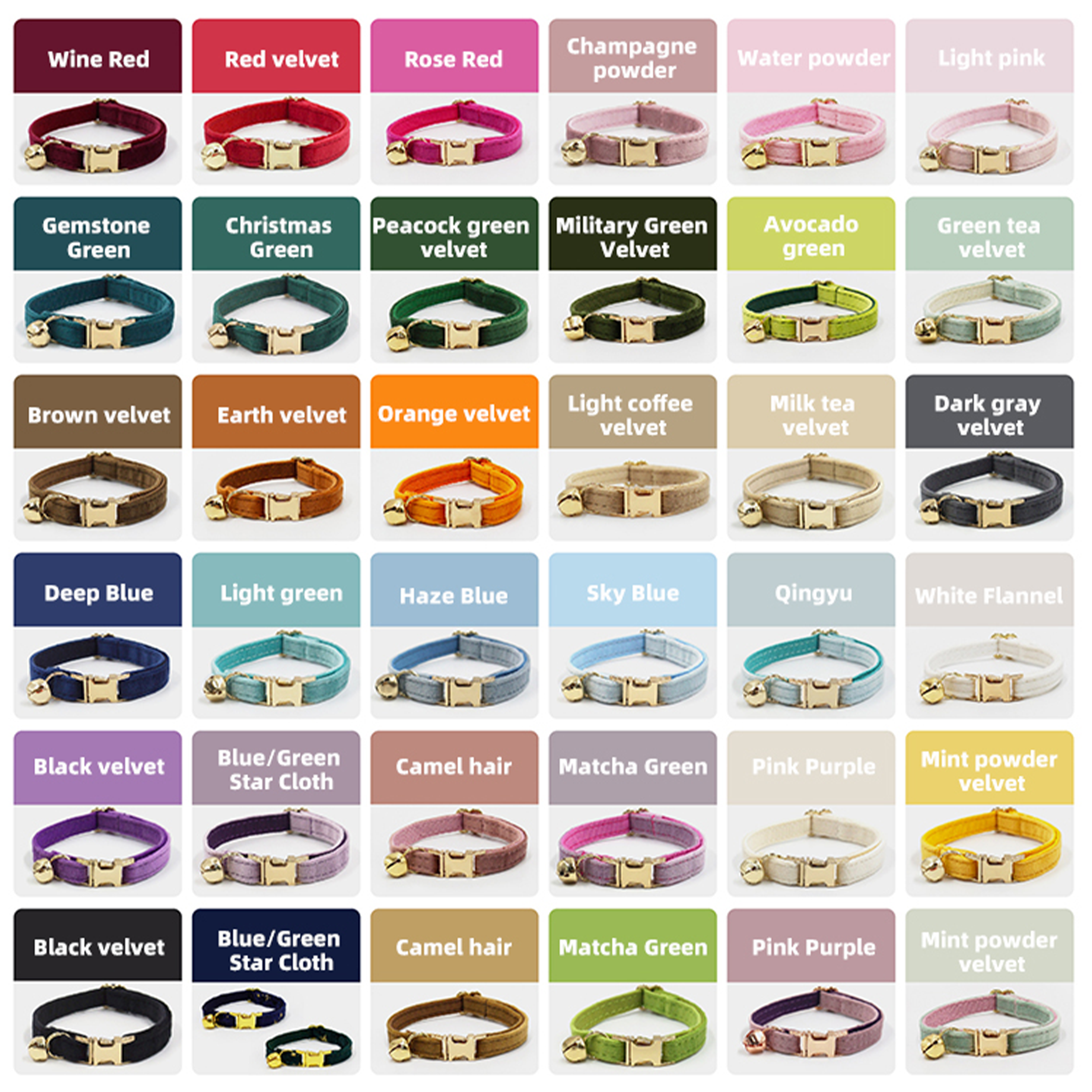 Multiple Colors Velvet Cat Bell Collar Velvet Adjustable Cat Collar With Metal Buckle Support Lettering