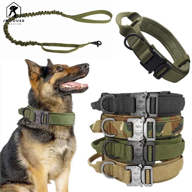 Durable Tactical Dog Collar Leash Set Adjustable Pet Collar Leash Medium Large Dog German Shepherd Training Accessories