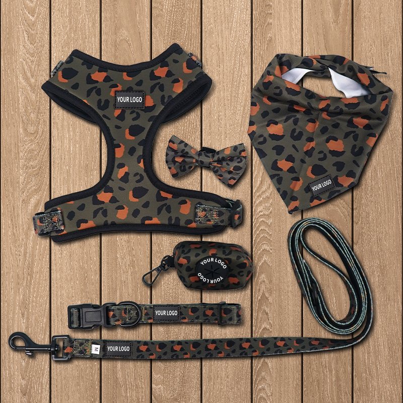 Custom Personalized Logo Design Dog Harness And Leash Set Kit Luxury Neoprene Adjustable Pet Dog Leash And Harness Set