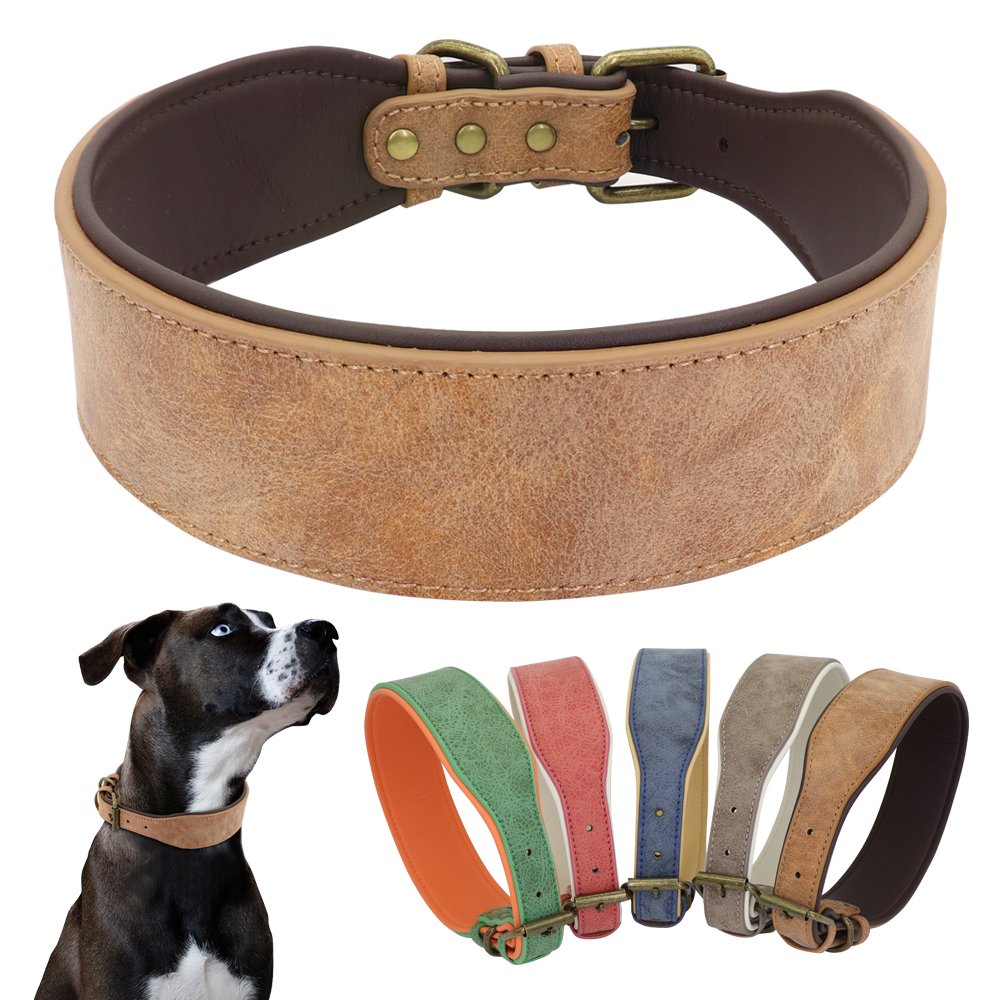 Wide Leather Dog Collar Large Soft Padded Pet Dog Collars Perro For Medium Large Dogs Pitbull German Shepherd Bulldog Collar