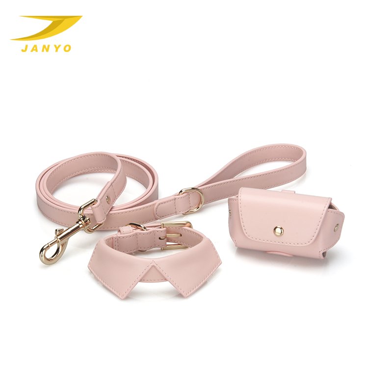 PU leather Pet Collar Leash high quality Pet Dog Collar Leash Set With Poop Bag Holder