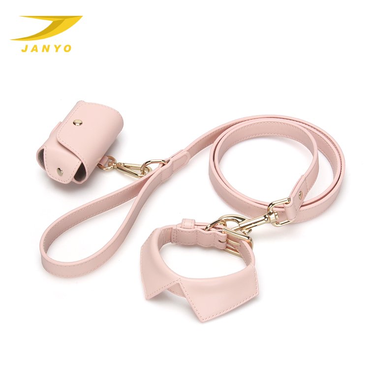 PU leather Pet Collar Leash high quality Pet Dog Collar Leash Set With Poop Bag Holder