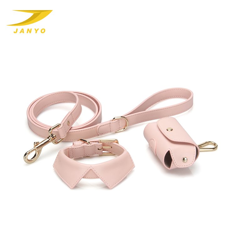 PU leather Pet Collar Leash high quality Pet Dog Collar Leash Set With Poop Bag Holder