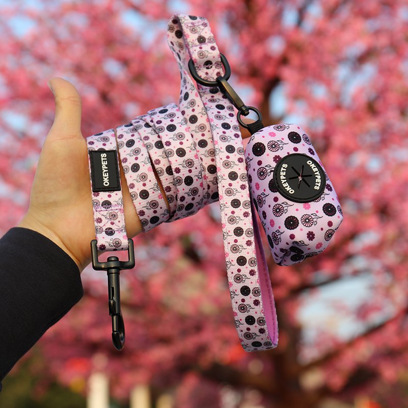 Floral Customized Pet Set Bandana Harness Poop Bag Fashion Heavy Duty Durable Personalized Luxury Dog Collars Leash Set