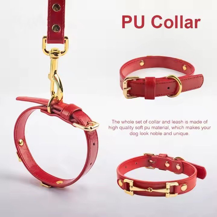 New Luxury Waterproof PU Dog Collar Shoe Chain Accessory Coleira Para Cachorro with Gold Personalized Solid Pet Collar 20 Pcs