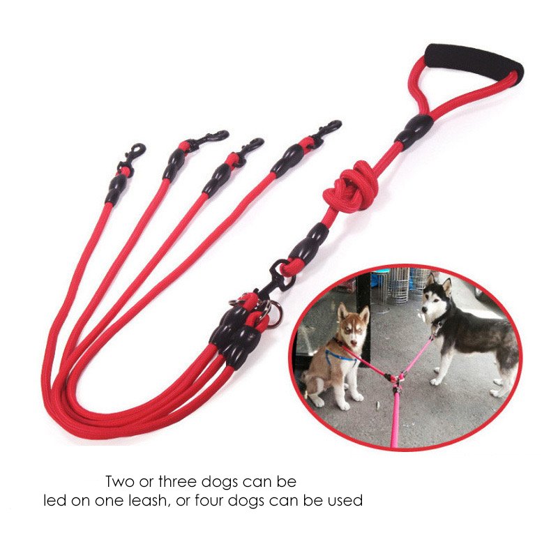 360 Swivel black red blue No Tangle Dual Rope Double 2/3/4 dog Leash with Comfortable Padded Handle