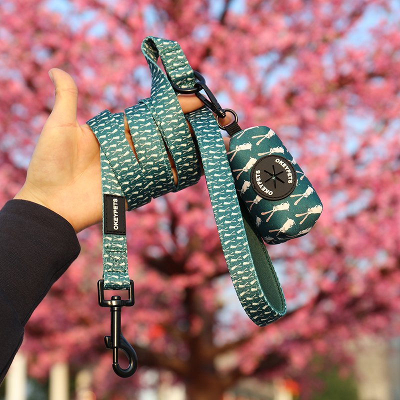 OKEYPETS Cheap Personalized Luxury Durable Sublimation Adjustable Dog Accessories Leash With Poop Bag
