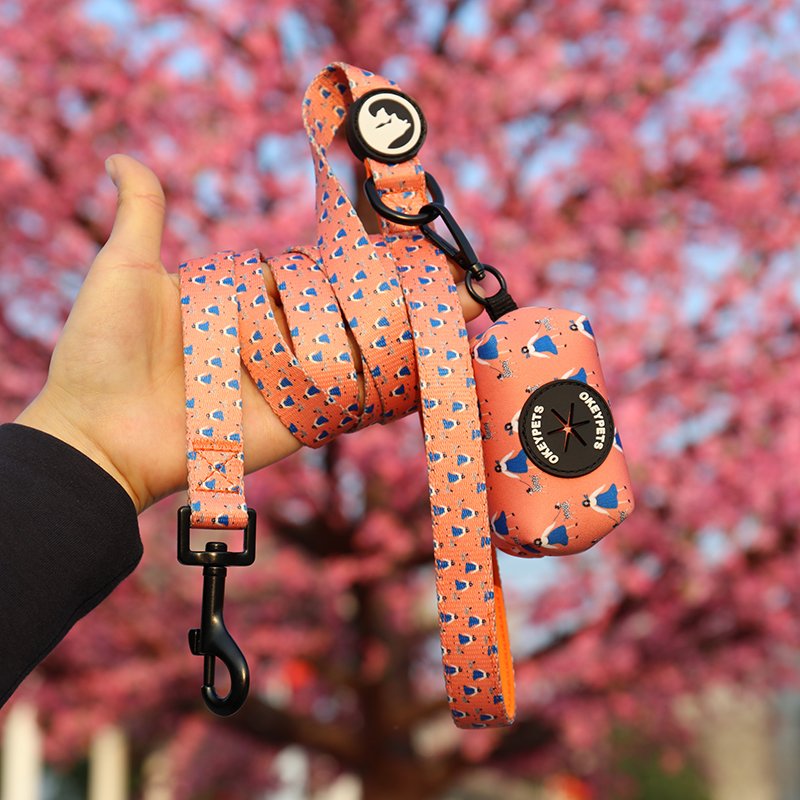 OKEYPETS Cheap Personalized Luxury Durable Sublimation Adjustable Dog Accessories Leash With Poop Bag