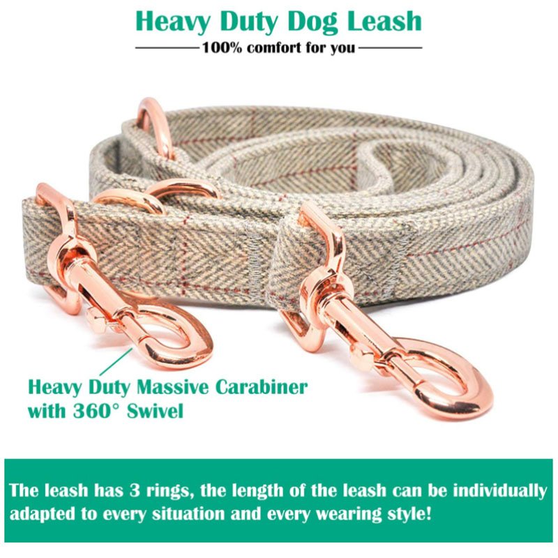 High quality pets cotton webbing dog leash and pet collar set with rose gold buckle