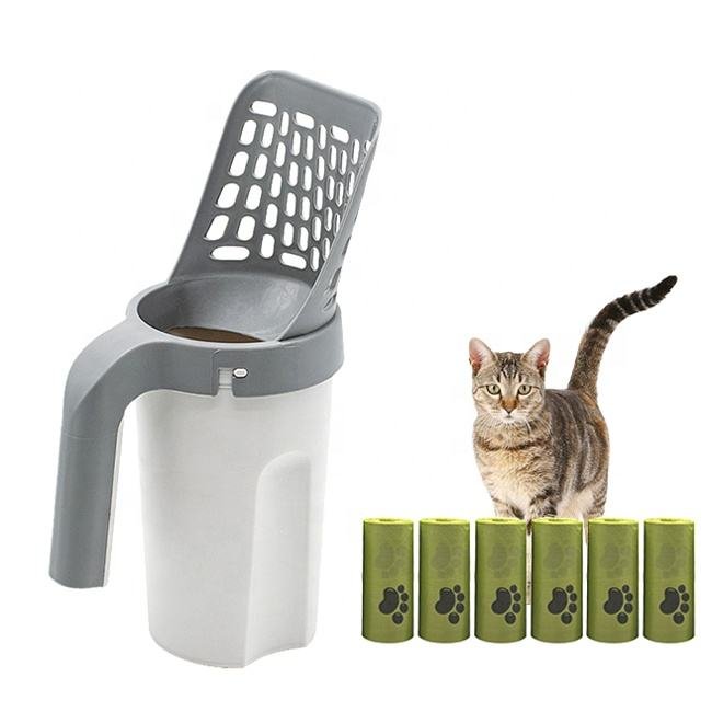 Pet Clean Set Portable Cat Litter Sifter Shovel Poop Bag Container Integrated Detachable Deep Cat Litter Scooper Holder With Bag