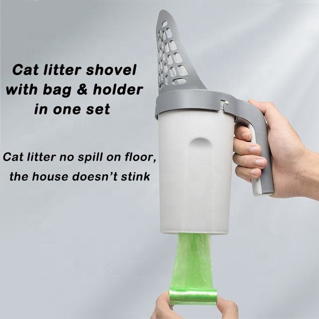 Pet Clean Set Portable Cat Litter Sifter Shovel Poop Bag Container Integrated Detachable Deep Cat Litter Scooper Holder With Bag