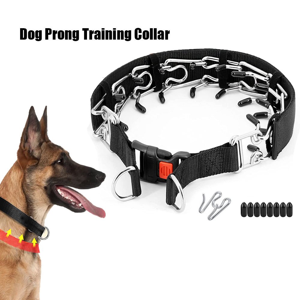 Prong Dog Training Collar For Dogs With Rubber Trips Stainless Steel Collar For Large Dog