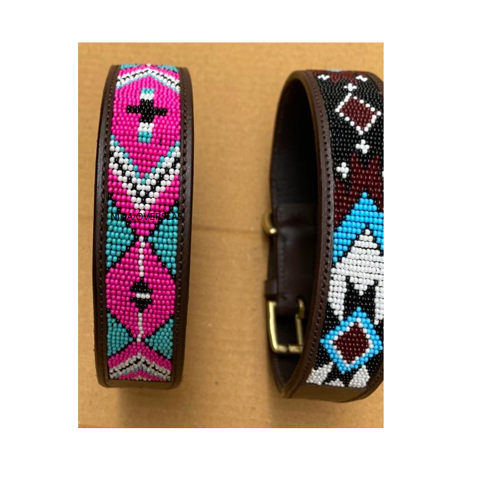 African Beaded dog leather collar and leash leather collar and leashes for dogs adjustable dog collar wholesale