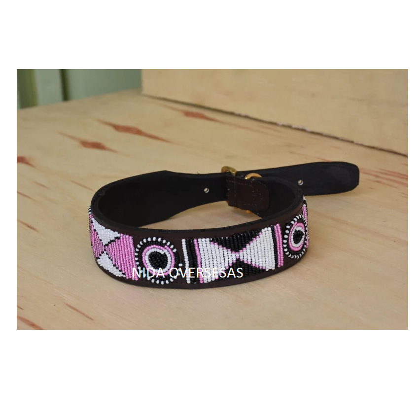 African Beaded dog leather collar and leash leather collar and leashes for dogs adjustable dog collar wholesale