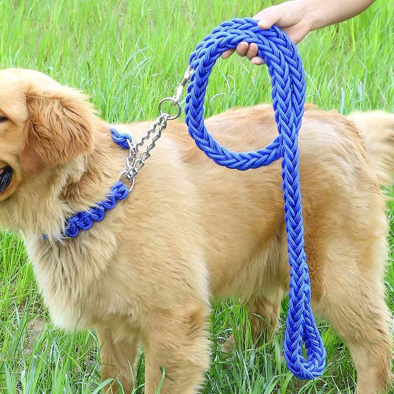 2021 Personalized Other Pet products Medium Large dog products Braided Nylon dog leash and dog collar with metal chain