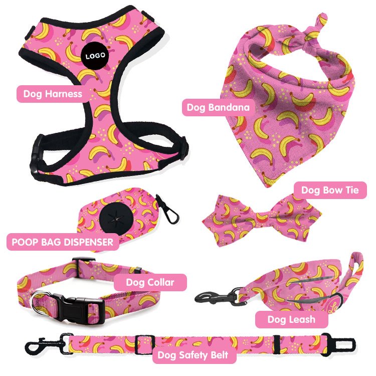 OEM/ODM Personalized Pet Accessories Print Reflective Reversible Quick Release Padded Polyester Pattern Dog Harness Set