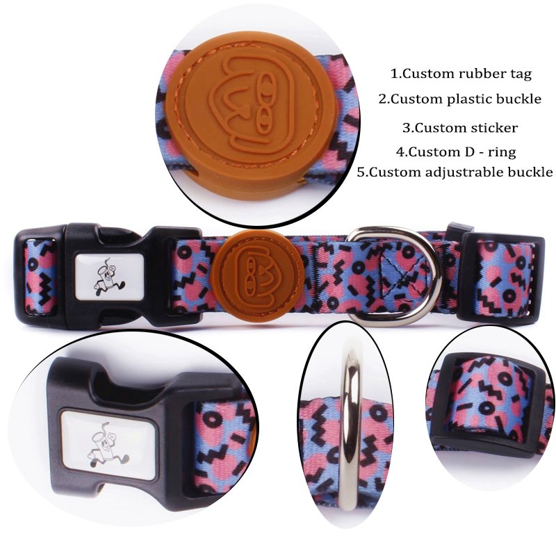 Custom Adjustable Vegen Aqua Pet Necklace Beautiful Glossy Sublimation Blank brown buckle Printing Logo Dog Collar With D-ring