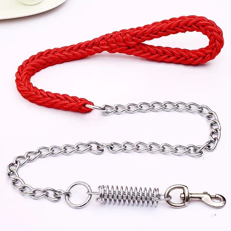 High durable pet dog collar nylon woven rope dog belt Eight-stranded rope explosion-proof dog leash with stainless steel