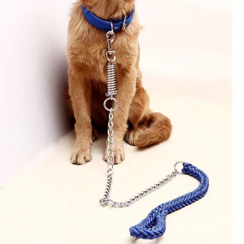 High durable pet dog collar nylon woven rope dog belt Eight-stranded rope explosion-proof dog leash with stainless steel
