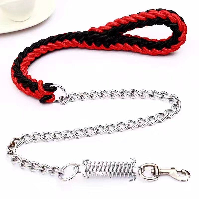High durable pet dog collar nylon woven rope dog belt Eight-stranded rope explosion-proof dog leash with stainless steel
