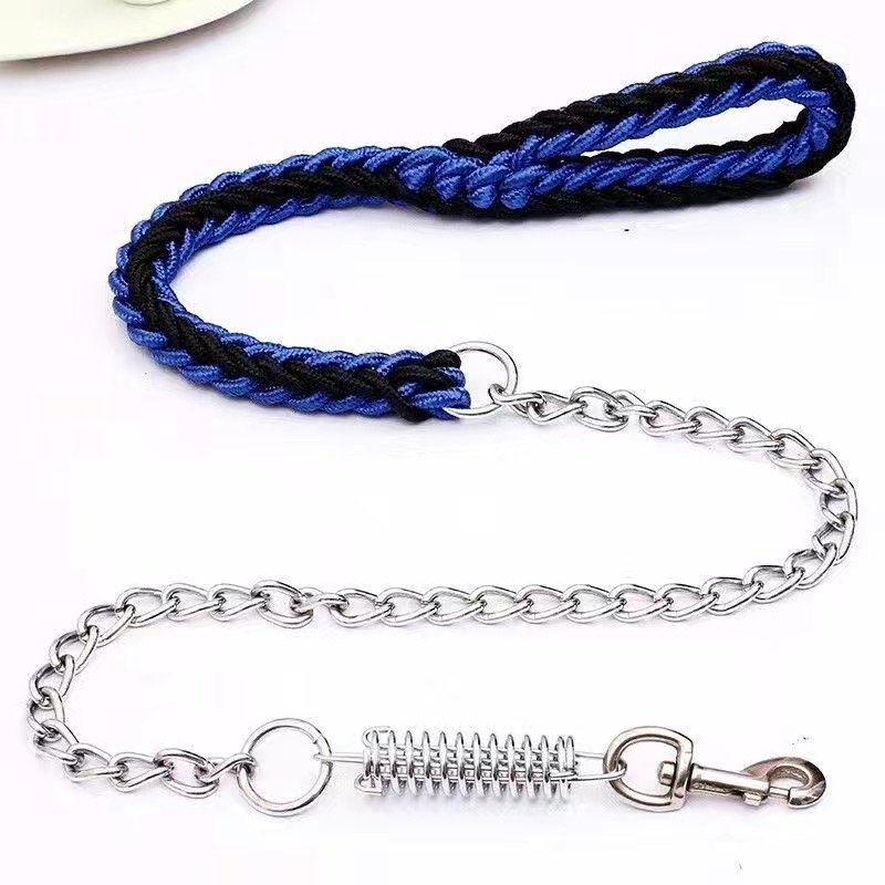 High durable pet dog collar nylon woven rope dog belt Eight-stranded rope explosion-proof dog leash with stainless steel