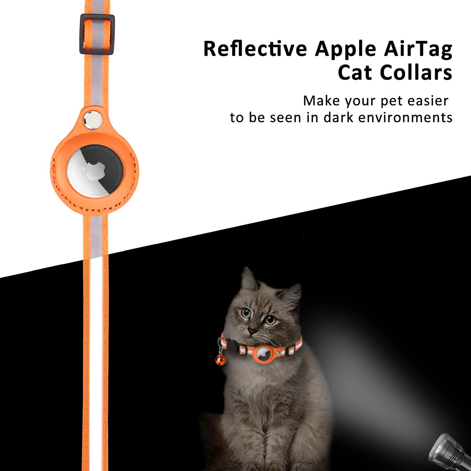 Hot Sale Adjustable Breakaway Buckle Airtag Cat Collar Reflective Anti-Loss Cat Collar With PU Airtag Holder