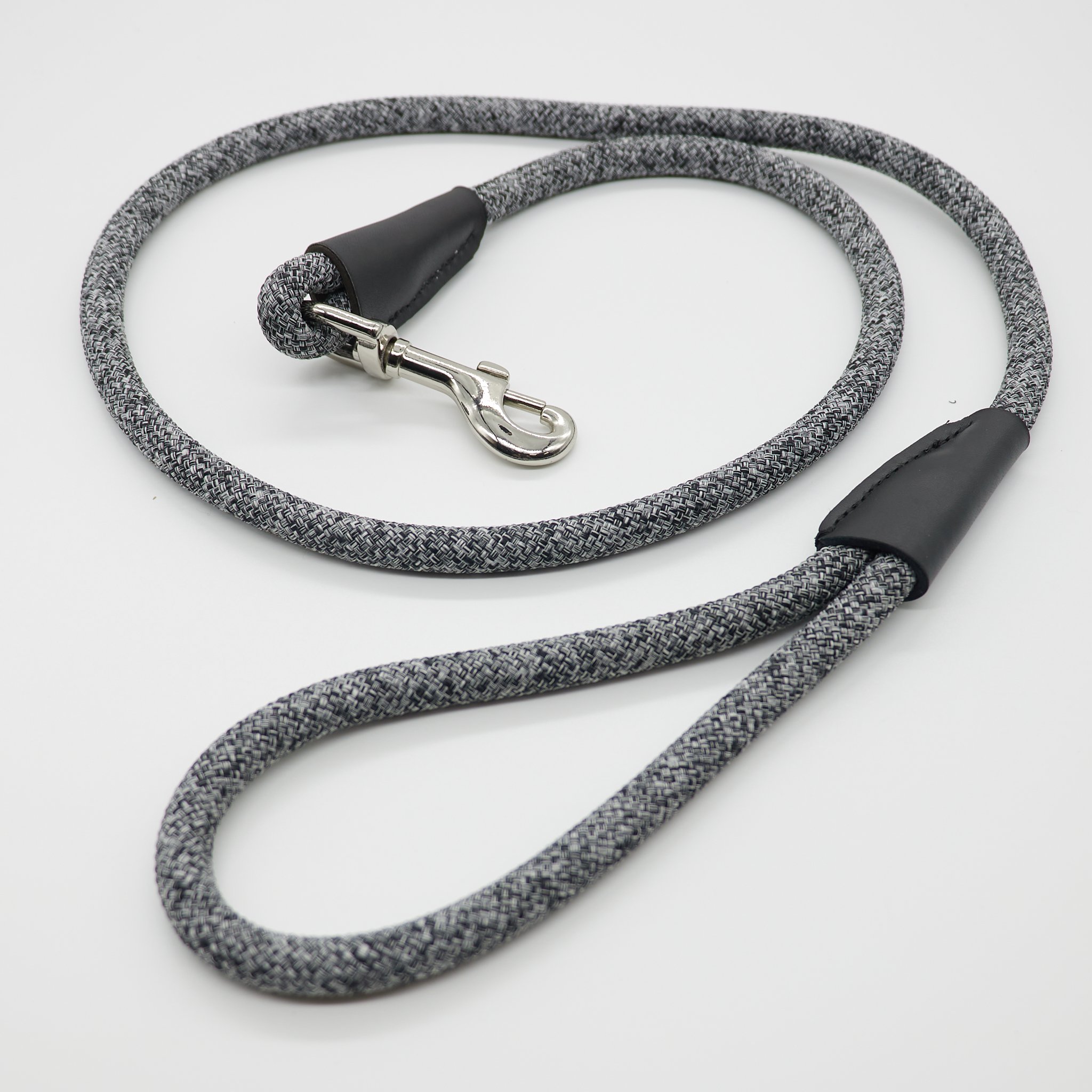 Braided Rope Pet Leash with Leather Handle Dog and Cat Leash Collar with Colored Cotton Rope and Heavy Duty Clasp Carabiner