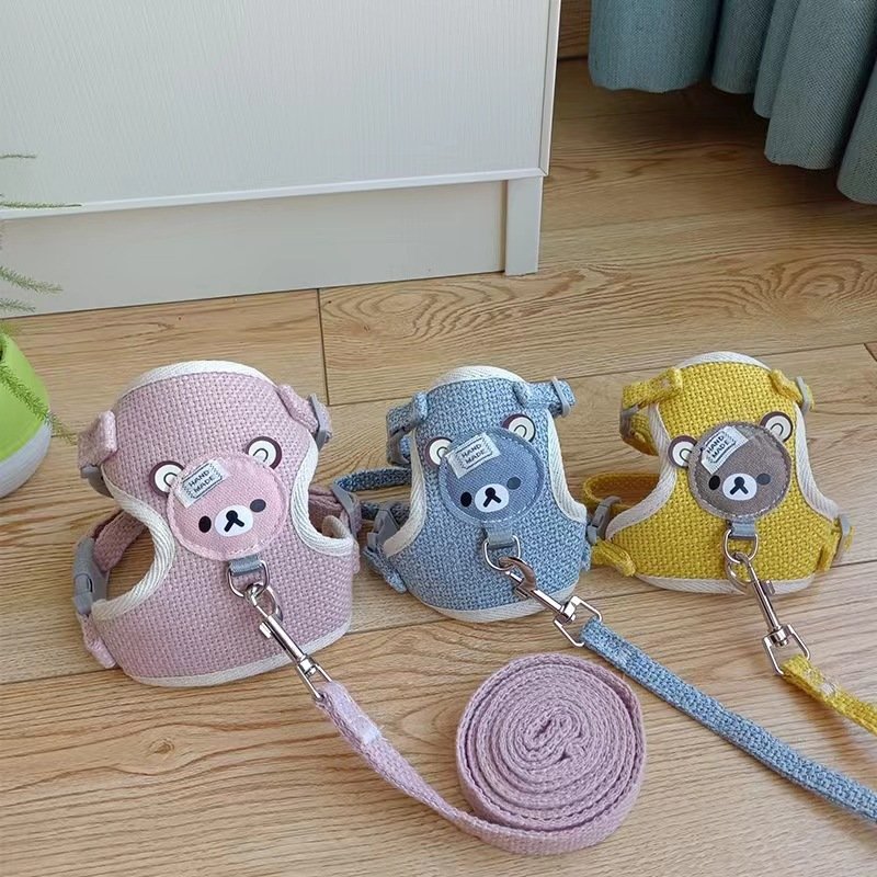 2025 Bear Small Dog Teddy Tank Top with XL Size Cat Walking Dog Chest Back Traction Rope Collar Leash Type