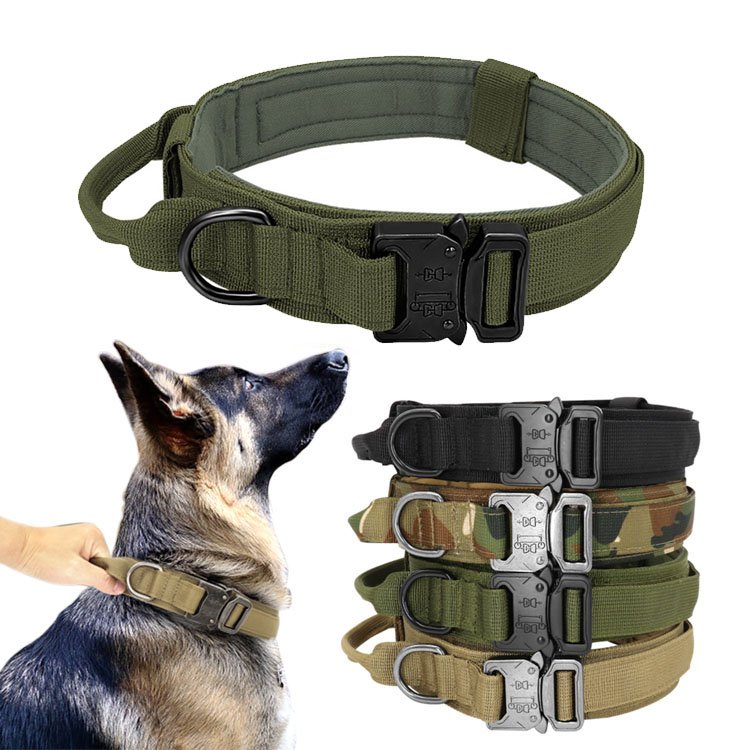 Heavy Duty Quick Release Metal Buckle Colourful pet Training Padded K9 Tactical Dog collar With Handle